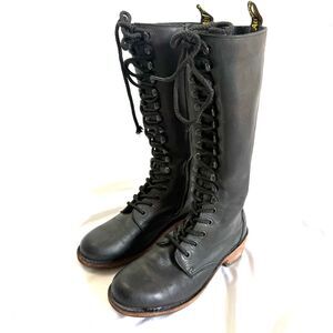 Dr. Doc Martens Boots Womens Knee High Combat 17 Eye Leather Lace Up Black 7.5